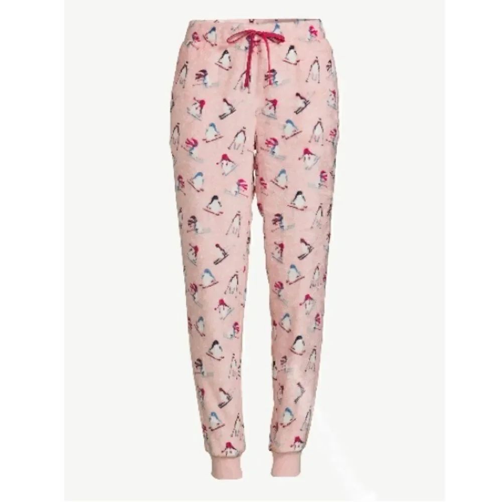 Women’s Penguin Print Fuzzy Lounge Sleep Pajama Pants Joggers Size S